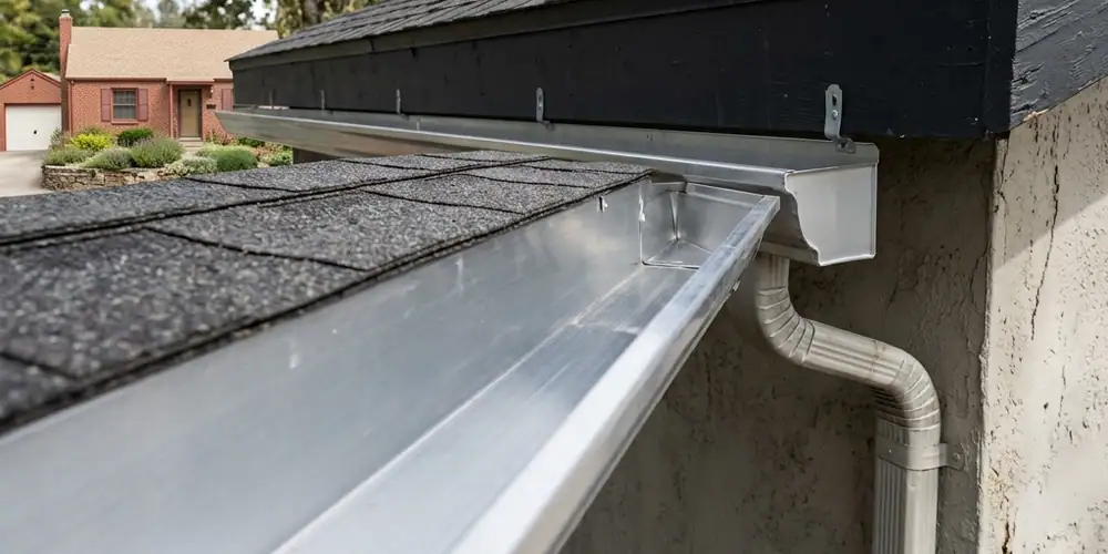 Packed pine needle mat hand-cleared after gutter cleaning in Auburn