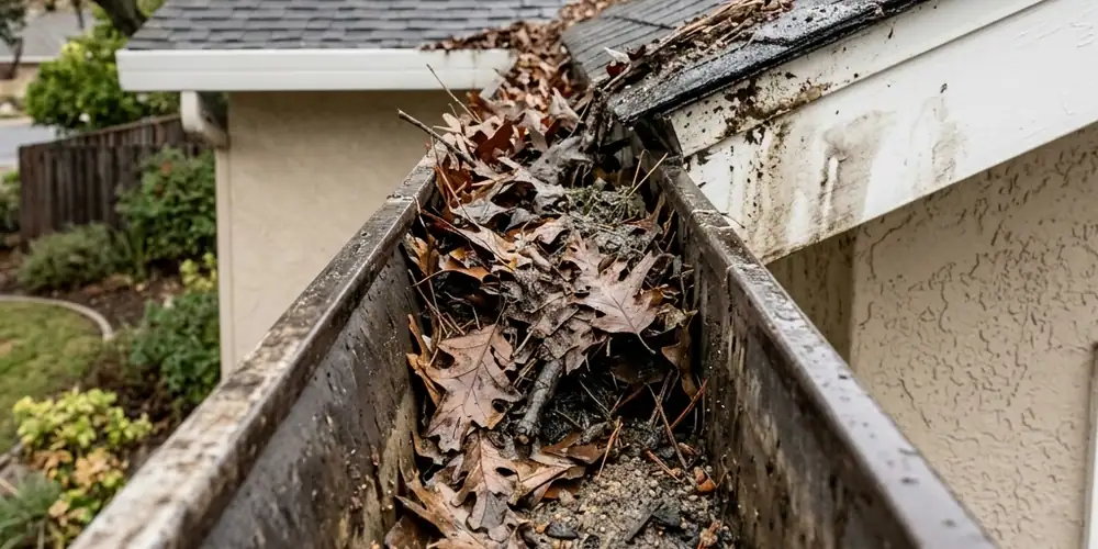 Roof grit and sediment removed before gutter cleaning in Citrus Heights