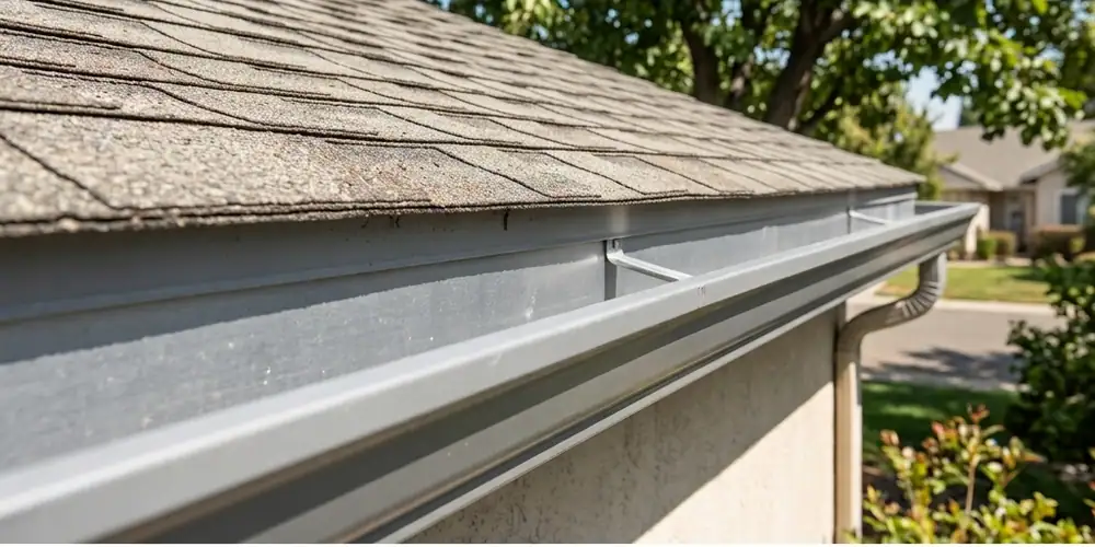 Shade-tree leaf load cleared after gutter cleaning in Davis
