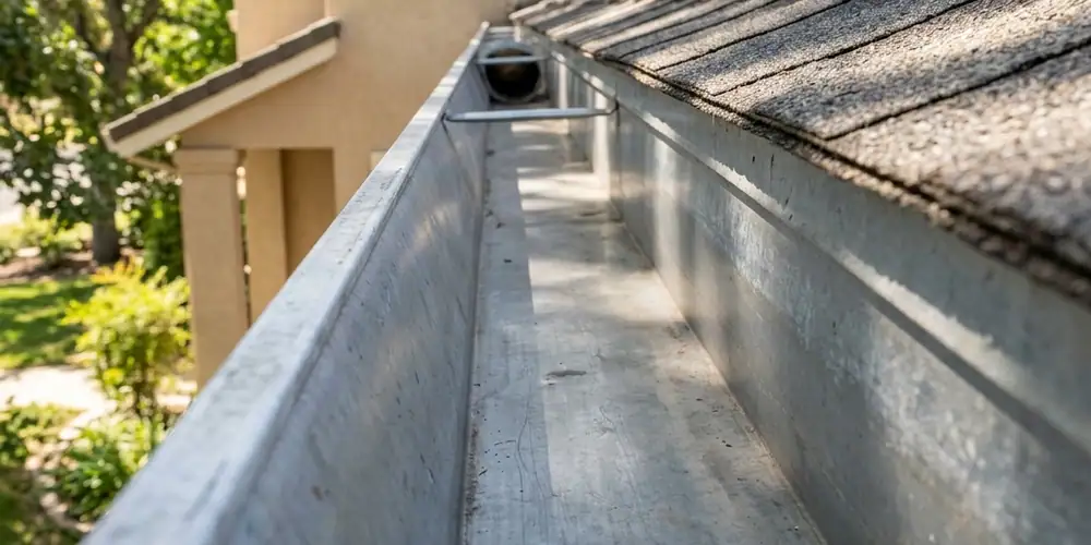 Compacted oak sludge cleared after gutter cleaning in Folsom