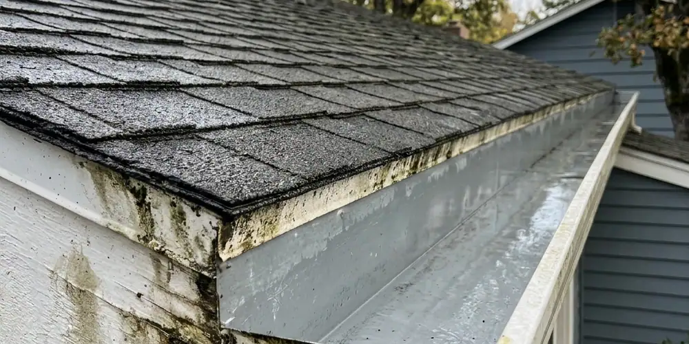 Algae buildup removed before gutter cleaning in Folsom