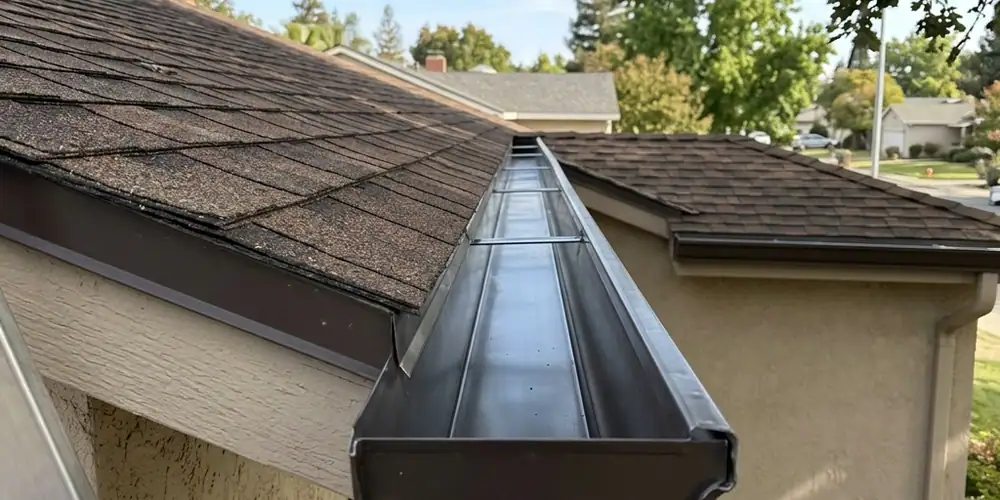 Roof grit and dust flushed after gutter cleaning in Lincoln