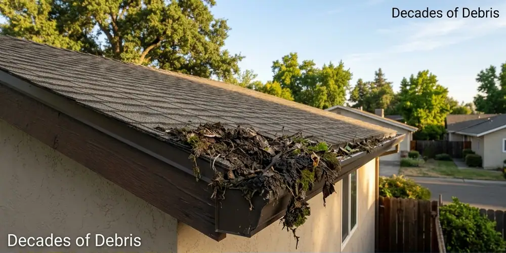 Decades old oak load cleared before gutter cleaning in Orangevale