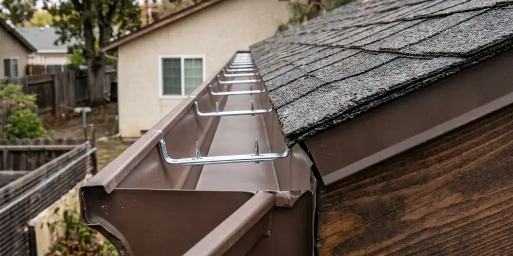 Mature canopy debris cleared before gutter cleaning in Rancho Cordova
