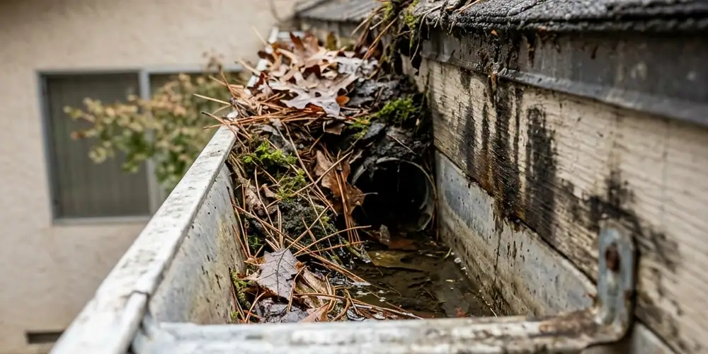 Aging hangers re-secured before gutter cleaning in Rancho Cordova