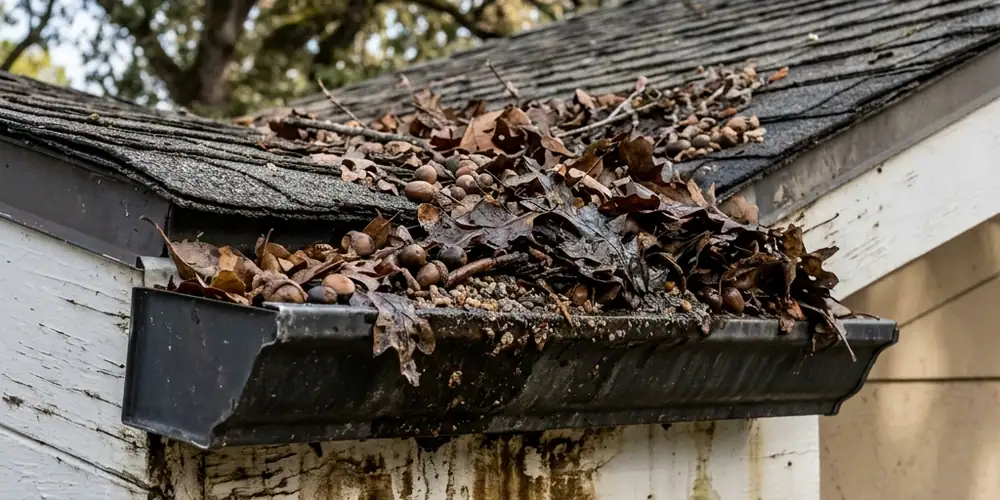 Heritage oak debris cleared before gutter cleaning in Rocklin