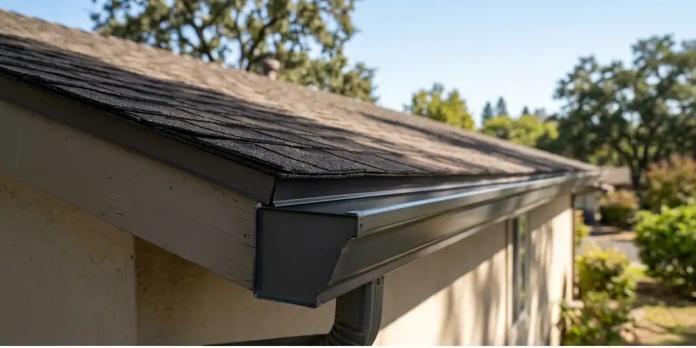 Acorn and catkin buildup after gutter cleaning in Rocklin
