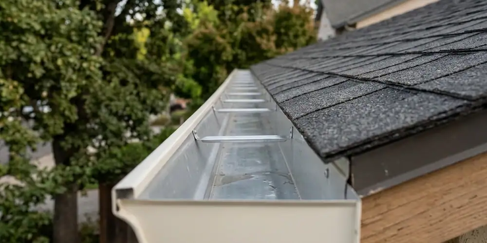 Oak leaf buildup cleared after gutter cleaning in Roseville