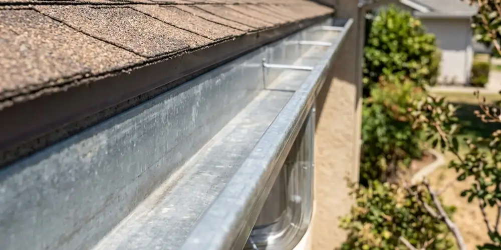 Trough cleaned beneath after gutter guard cleaning Sacramento