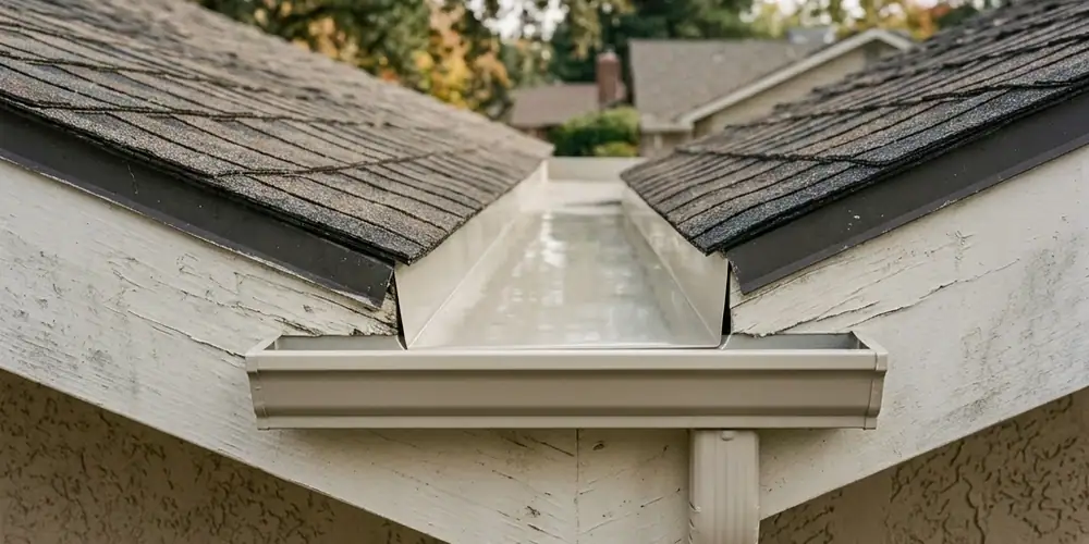 Old sectional gutter removed before gutter installation Sacramento