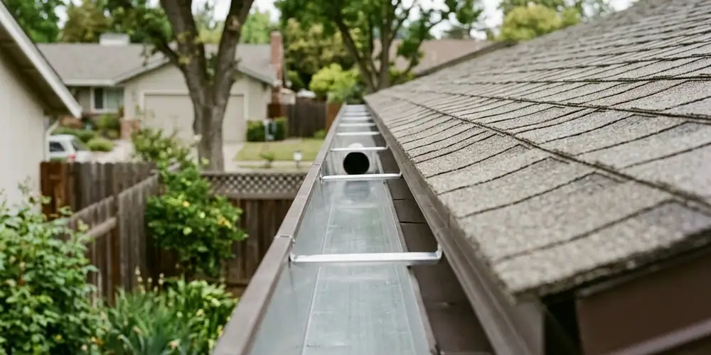 Gutter trough cleared after residential gutter cleaning Sacramento