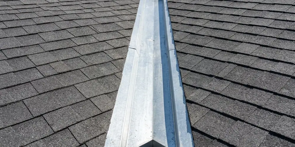 Roof valley cleared after roof and gutter cleaning Sacramento