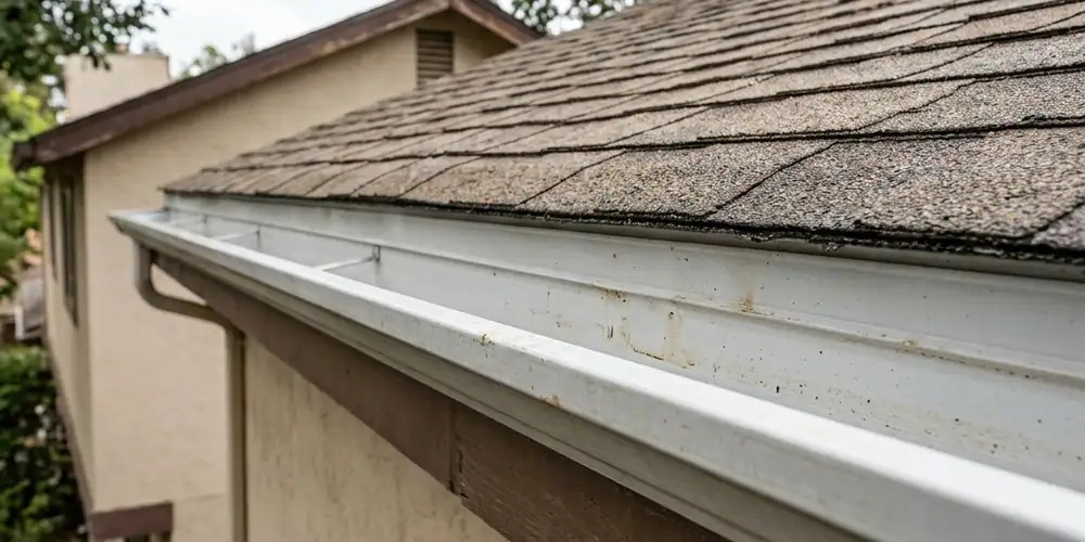 Second-storey run cleared before two story gutter cleaning Sacramento
