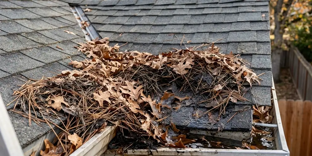 Valley debris removed before two story gutter cleaning Sacramento