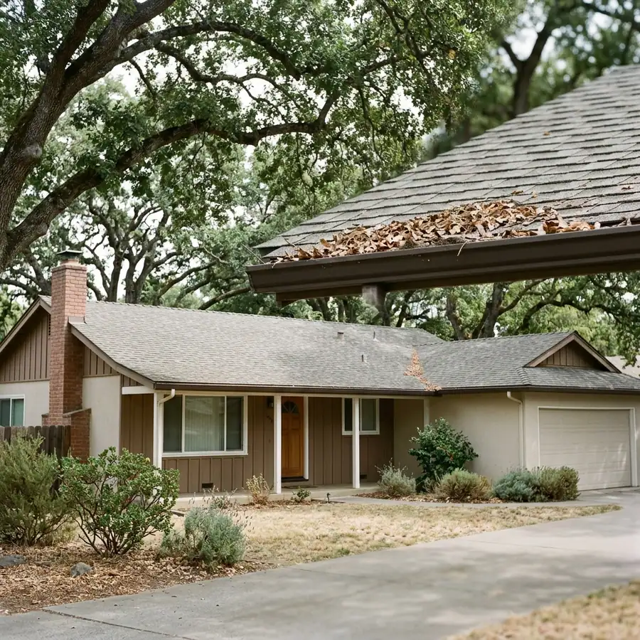 1960s ranch home in Citrus Heights under mature oak canopy — gutter cleaning in Citrus Heights