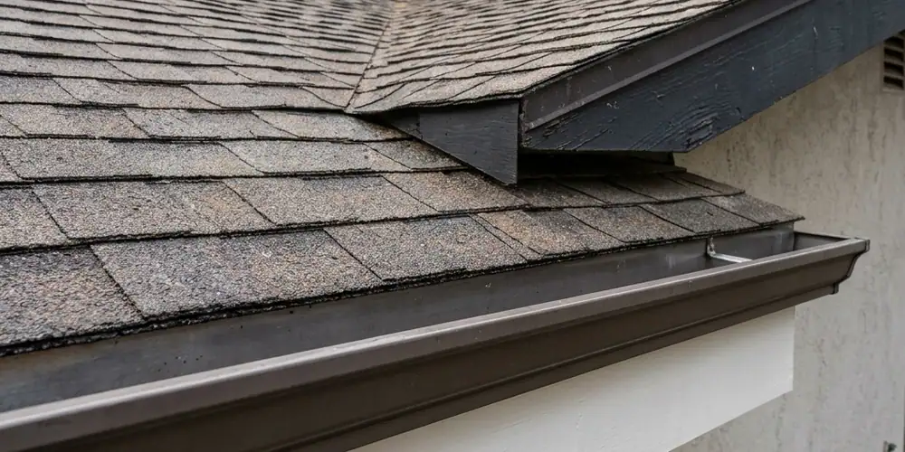 Water stains under the fascia board of a Carmichael home before gutter cleaning Sacramento