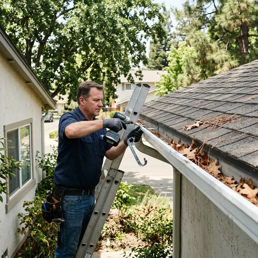 Loose gutter hanger being replaced on a Sacramento home