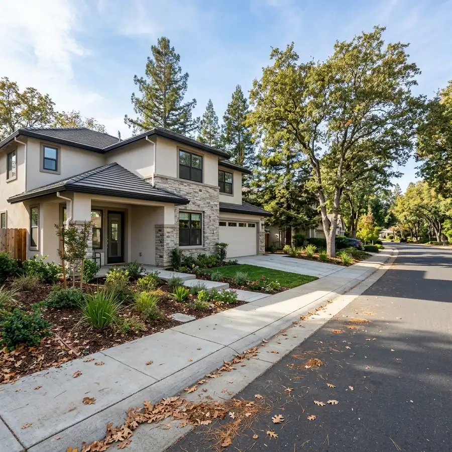 Newer Twelve Bridges home in Lincoln with young landscaping alongside established streets — gutter cleaning in Lincoln