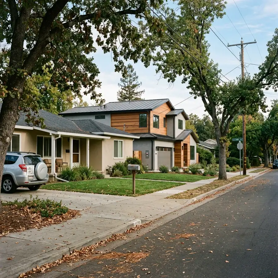 Rancho Cordova street mixing older ranch homes with newer construction — gutter cleaning in Rancho Cordova