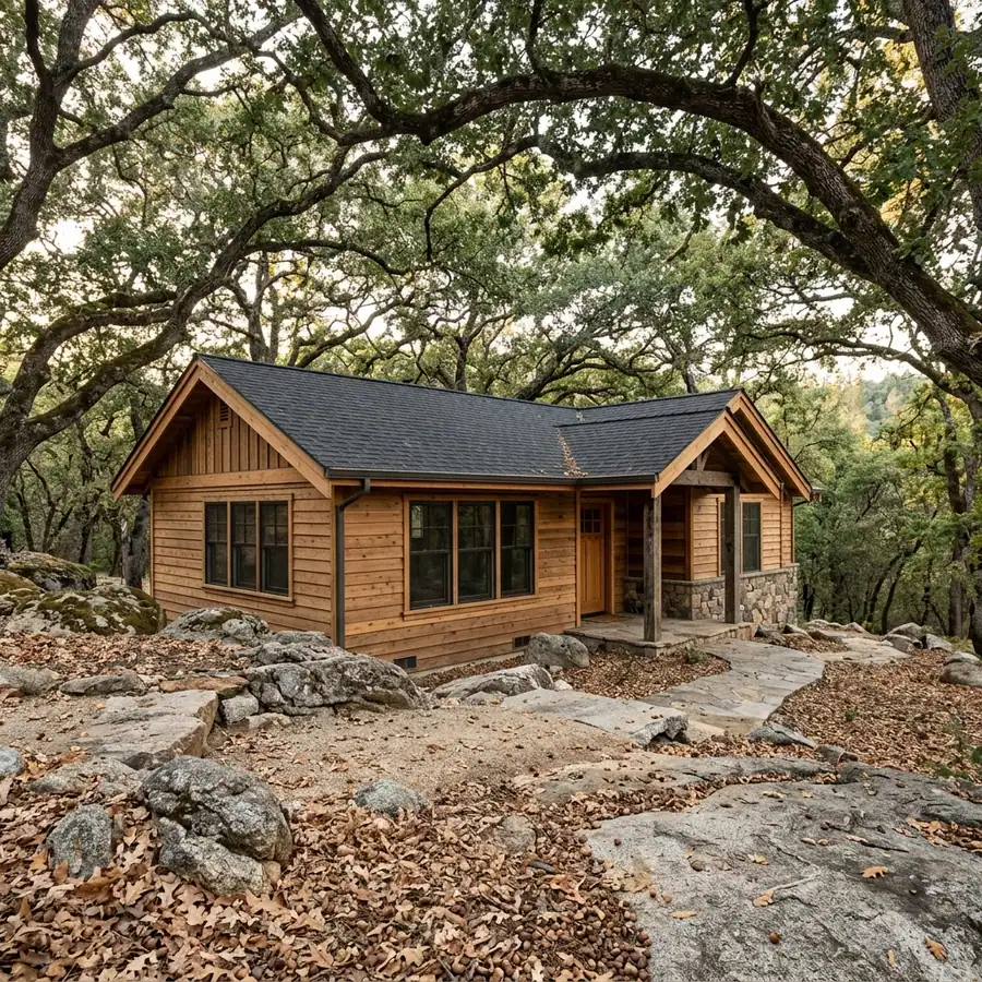 Rocklin home on granite ground under heritage oak canopy — gutter cleaning in Rocklin