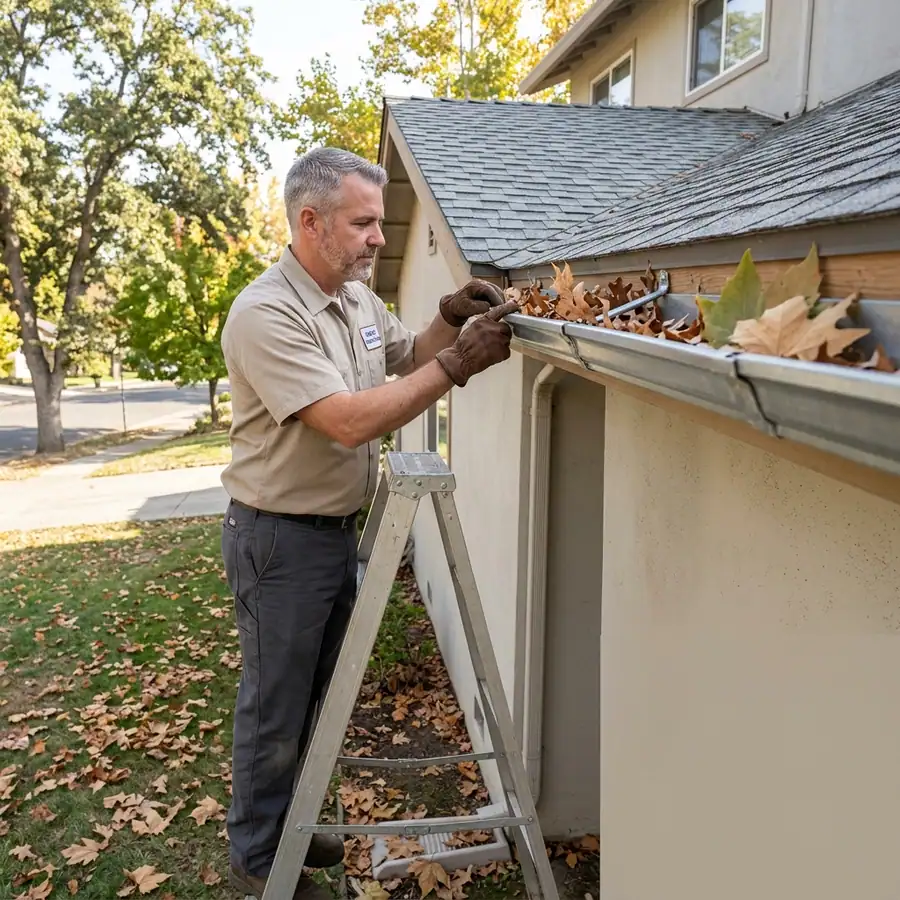Micro-mesh and reverse curve gutter guards side by side on a Sacramento roofline