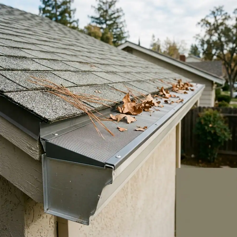 Micro-mesh gutter guard installed over an aluminium gutter on a Sacramento home