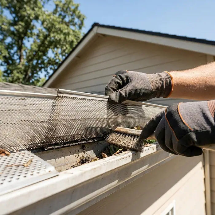 Gutter guard being lifted and cleaned
