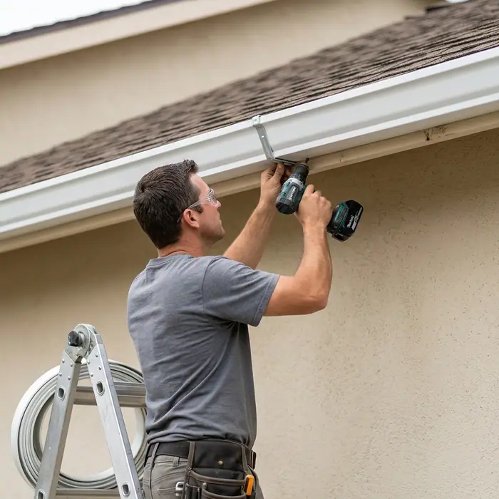 New seamless gutter system being installed