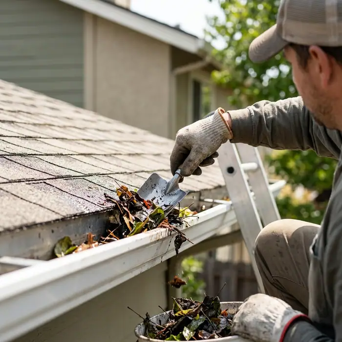 Residential gutter cleaning on a Sacramento home