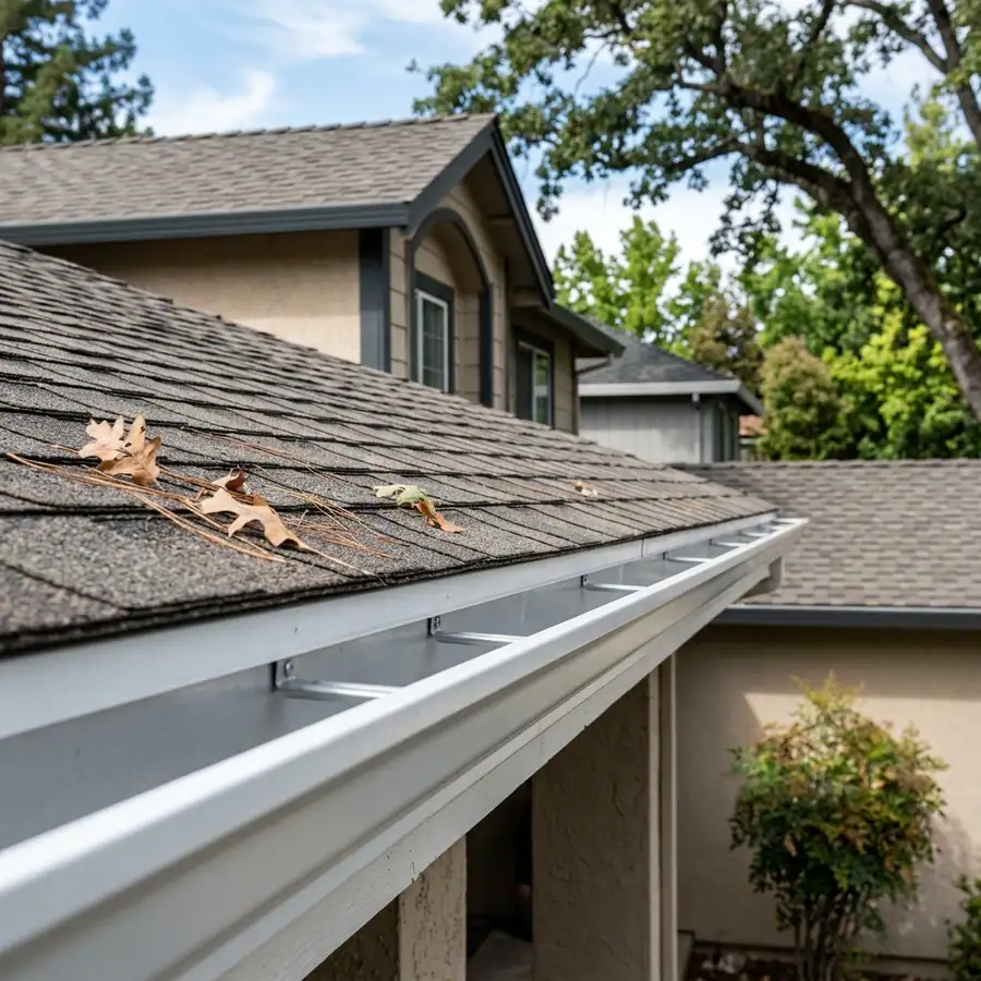 Freshly cleaned gutters on a Sacramento home