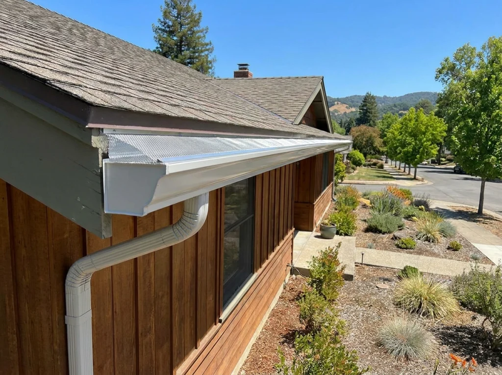 Clean gutter with guards installed on Sacramento home