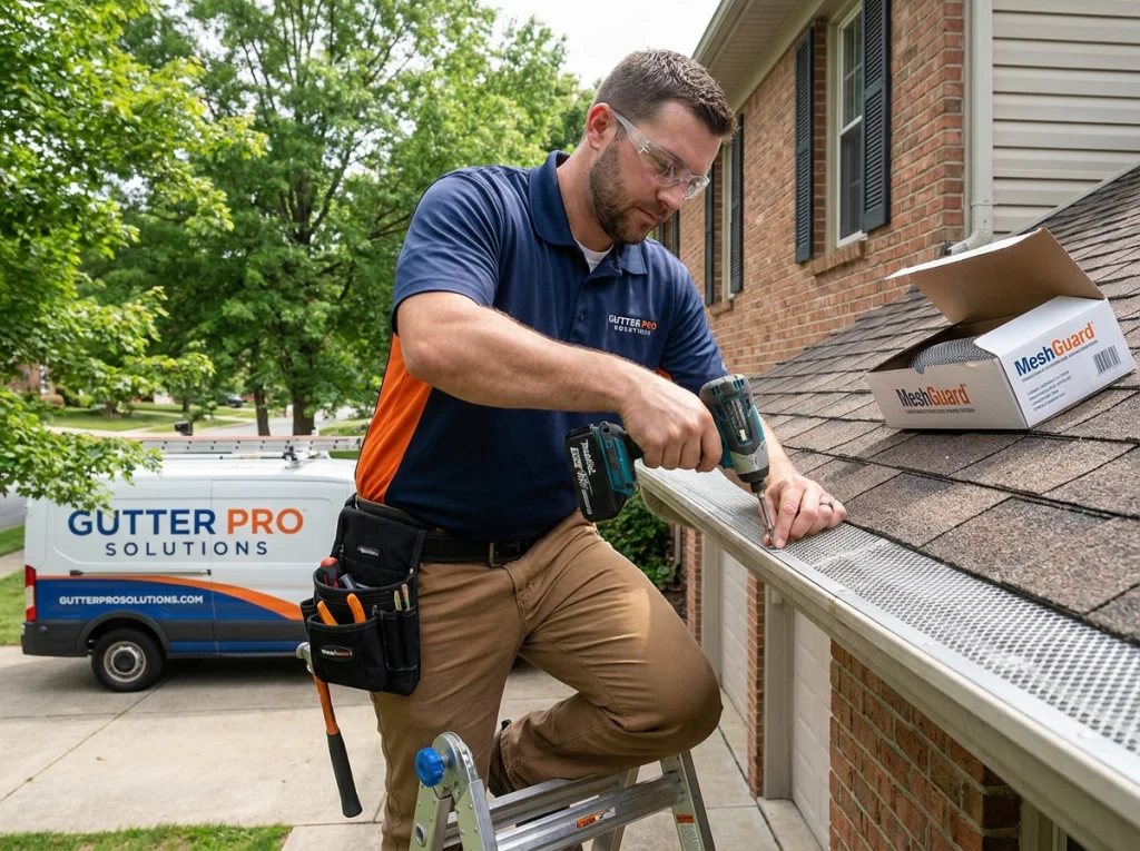 Installer attaching gutter guard to home gutter