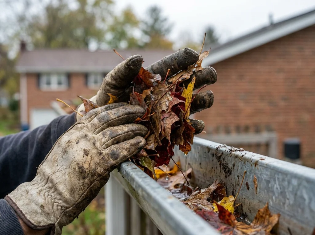 Removing Leaves During Fall Gutter Cleaning.webp