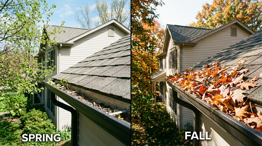 Gutter comparison in spring and fall seasons