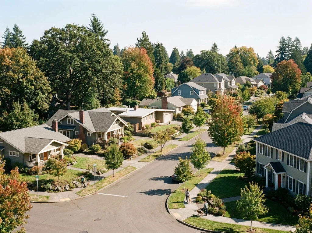Neighborhood homes with varying tree coverage