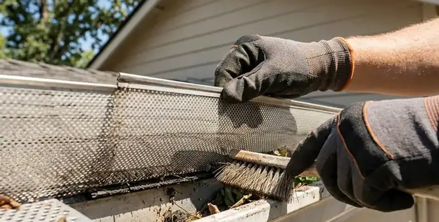 Gutter guard being lifted and cleaned