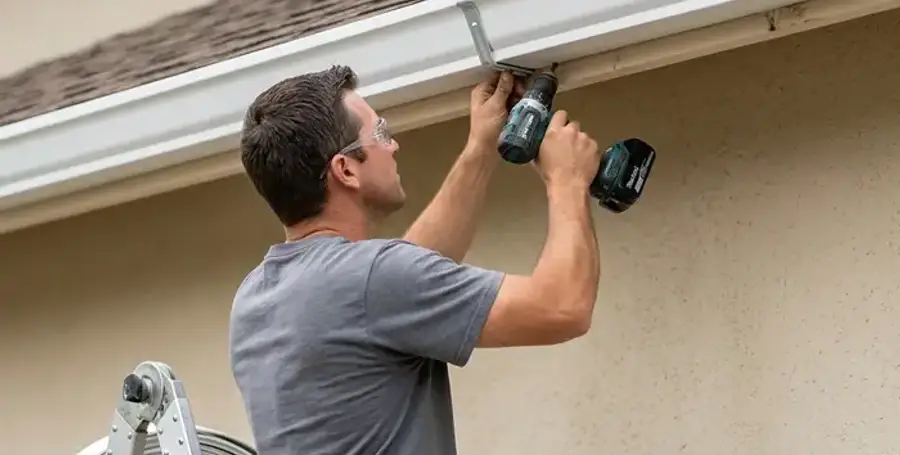 New seamless gutter system being installed