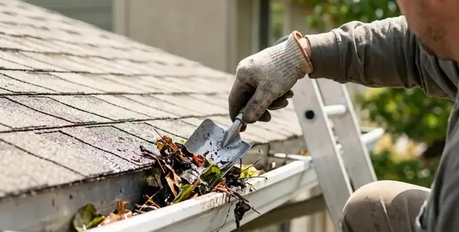 Residential gutter cleaning on a Sacramento home