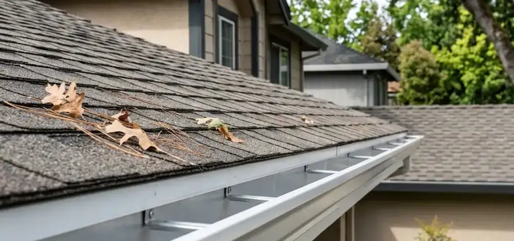 Freshly cleaned gutters on a Sacramento home